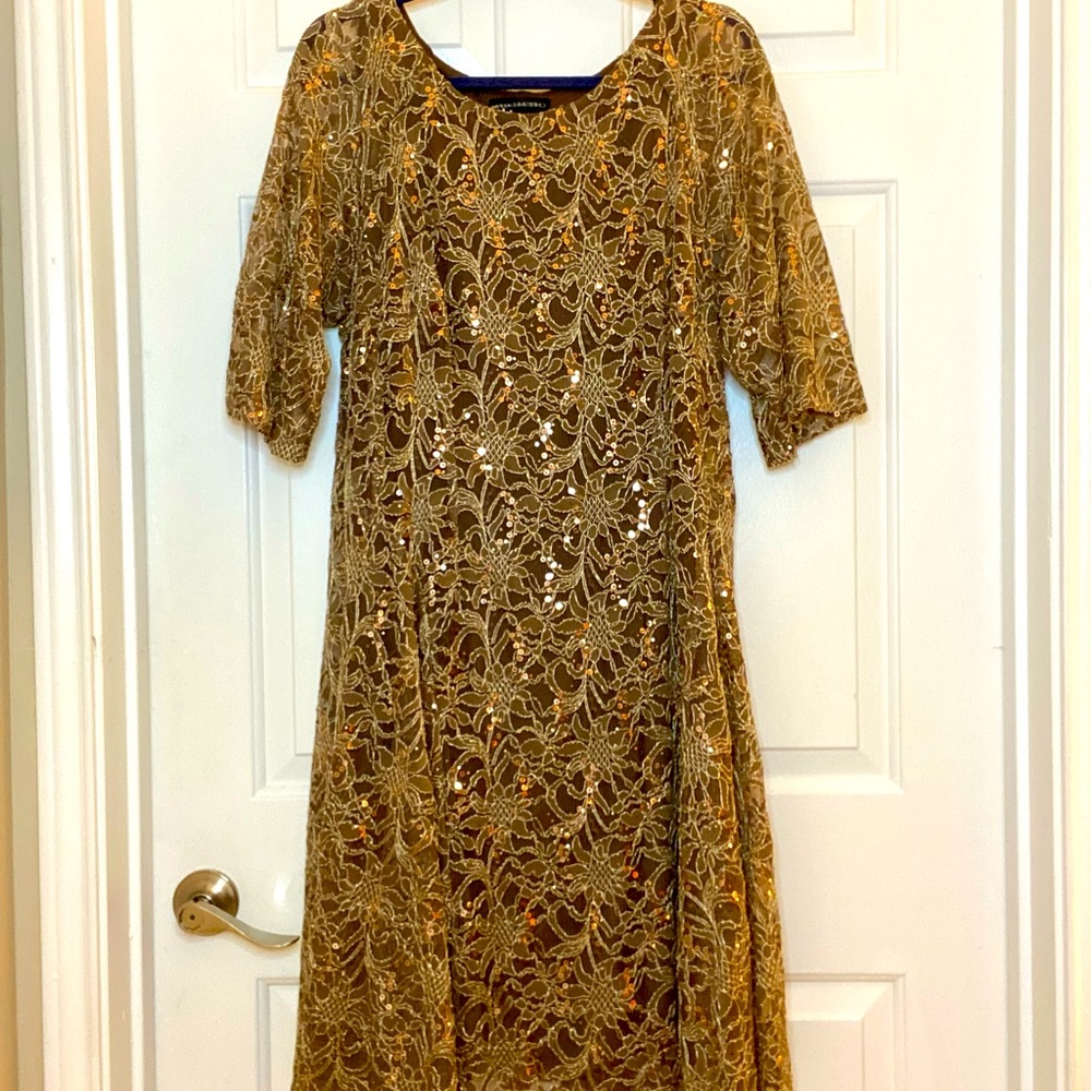 Gold sequined and embroidered cocktail/MOB/MOG dress